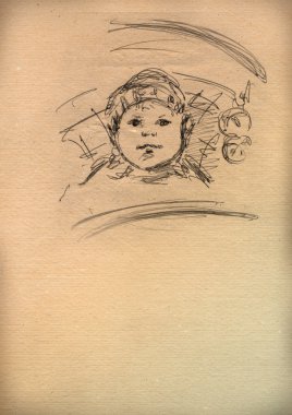 Çocuk bir kroki ile Vintage kağıt