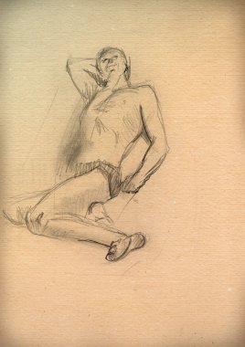 Vintage kağıt adam uyuyan bir kroki ile