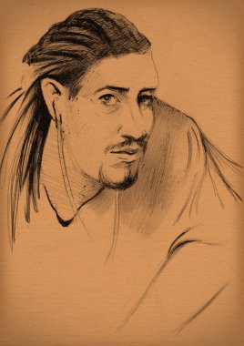 Vintage kağıt adam dreadlocks ile bir kroki ile