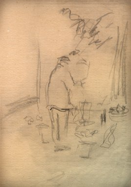 Vintage kağıt bir kroki ile bir