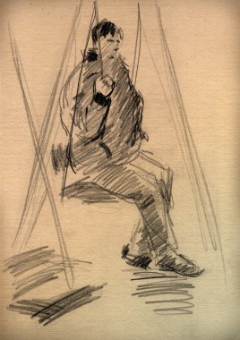 bir çocuk bir kroki ile Vintage kağıt