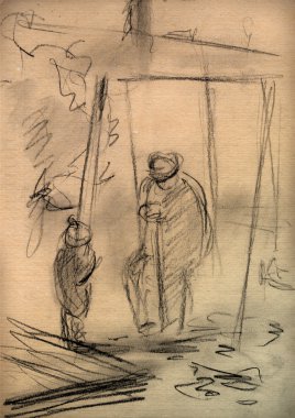 Vintage paper with a sketch of Two figures