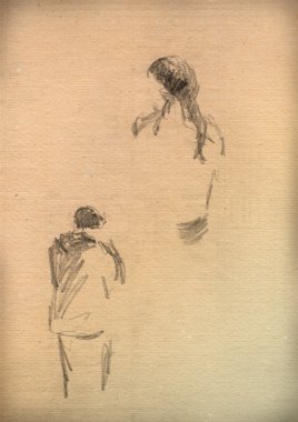 bir kadın bir kroki ile Vintage kağıt