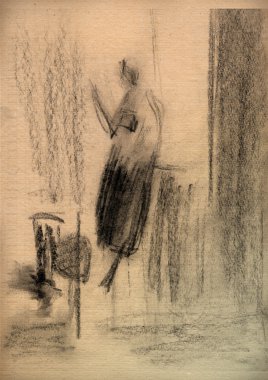 bir kadın bir kroki ile Vintage kağıt