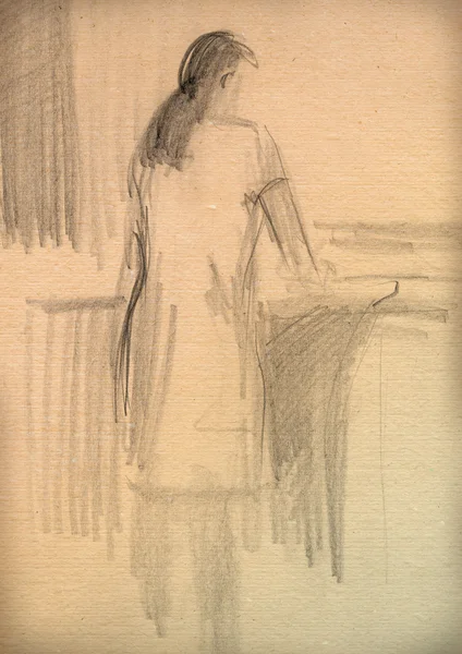 Винтажная бумага с эскизом женщины — стоковое фото