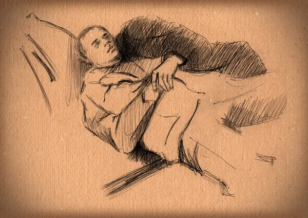 Vintage papír-vázlatot alszik az ember — Stock Fotó