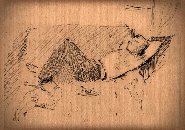 Vintage paper with a sketch of sleeping man — Stock Photo, Image