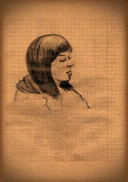 Papel vintage con un boceto de una mujer — Foto de Stock