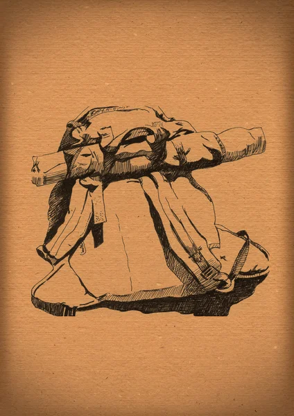 Vintage-Papier mit einer Skizze des Rucksacks — Stockfoto