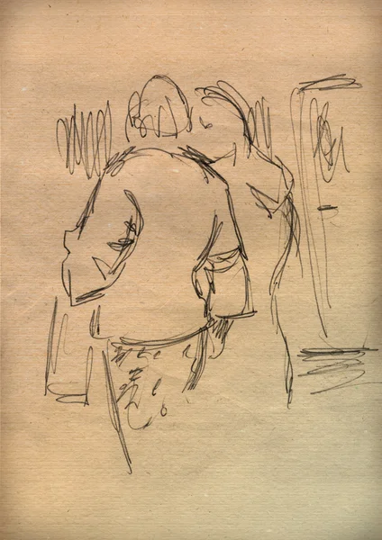 Altpapier mit einer Skizze von zwei Figuren — Stockfoto