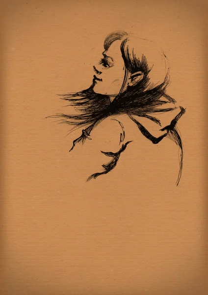 Altpapier mit einer Skizze einer Frau — Stockfoto