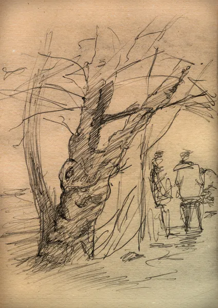 Vintage paper with a sketch of Two figures