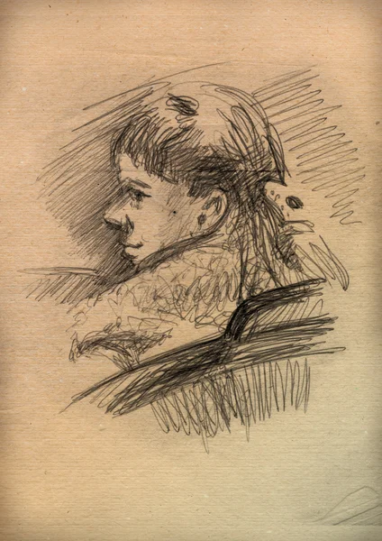Vintage paper with a sketch of boy — Stock Photo, Image