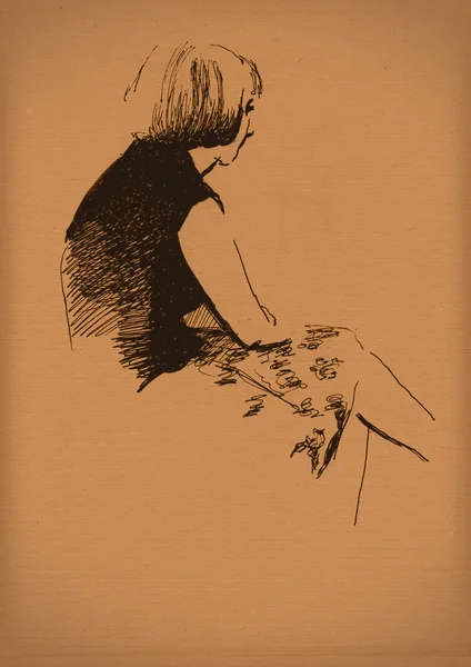 Papel vintage com um esboço de uma mulher — Fotografia de Stock
