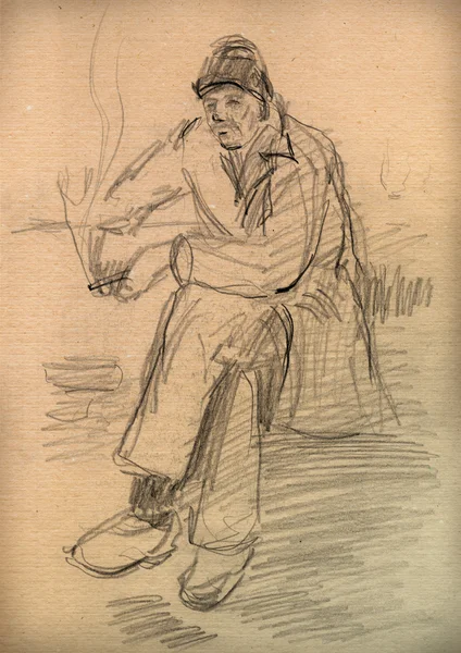 Altpapier mit der Skizze eines alten Mannes — Stockfoto