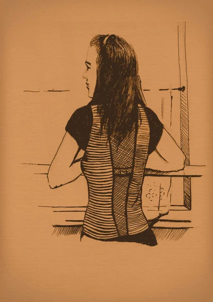 复古的一个年轻女孩素描纸 — 图库照片