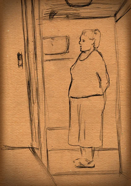 Papel vintage con un boceto de una mujer — Foto de Stock