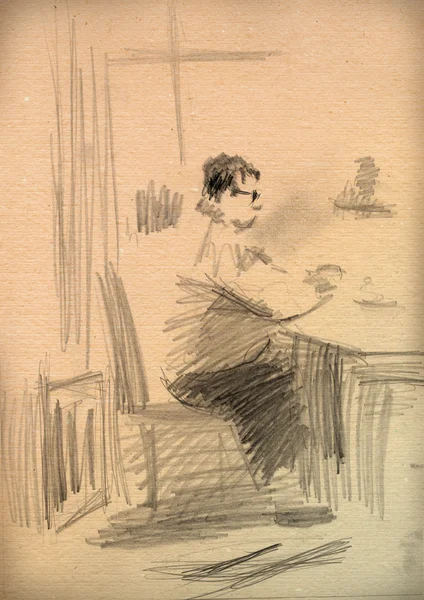 Vintage paper with a sketch of a woman — Stock Photo, Image