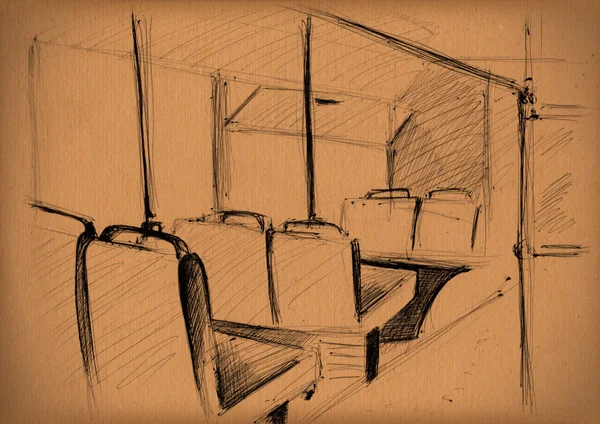 Vintage paper with a sketch of interior of the train — Stock Photo, Image