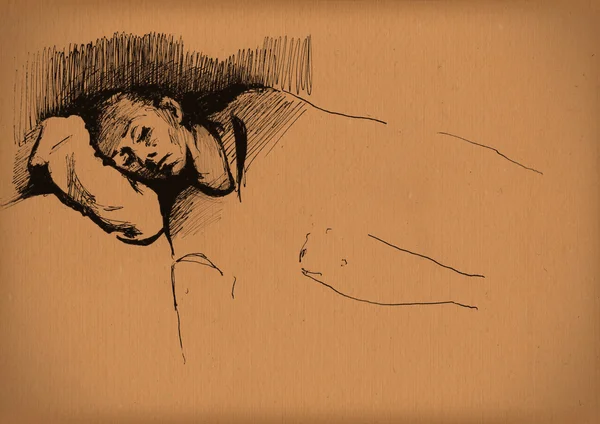 Vintage papper med en skiss av sovande mannen — Stockfoto