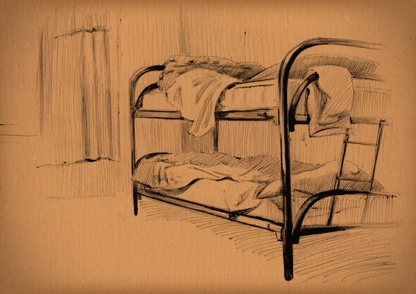 Vintage paper with a sketch of bunk bed — Stock Photo, Image