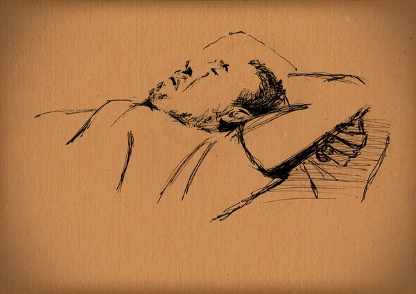 Vintage paper with a sketch of sleeping man — Stock Photo, Image