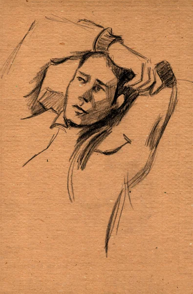 Papel vintage com um esboço de homem adormecido — Fotografia de Stock