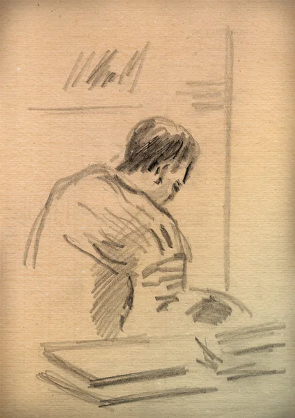 Altpapier mit einer Skizze eines Mannes — Stockfoto