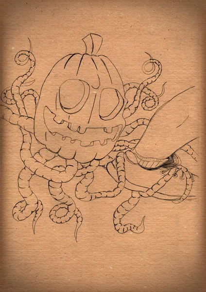 Vintage paper with a sketch of Pumpkin holding leg — Stock Photo, Image