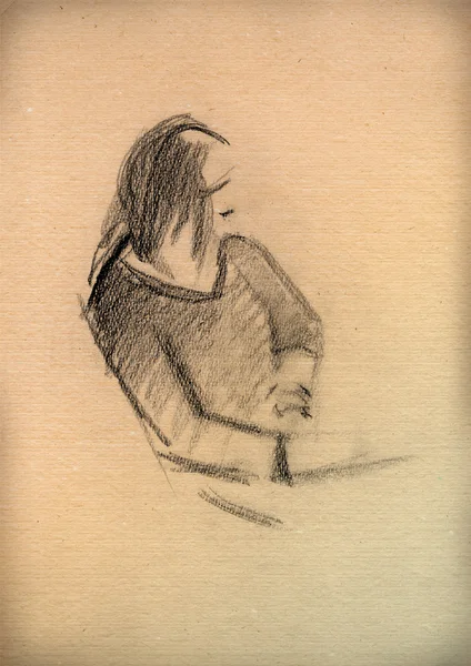 复古的一个年轻女孩素描纸 — 图库照片