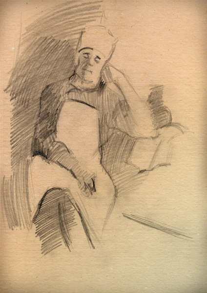 Altpapier mit einer Skizze des schlafenden Mannes — Stockfoto