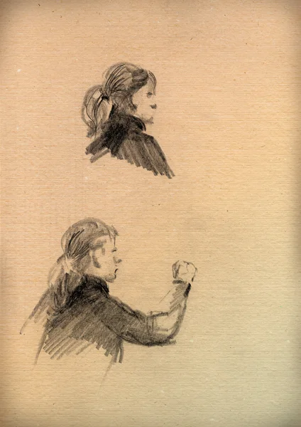 Altpapier mit einer Skizze einer Frau — Stockfoto