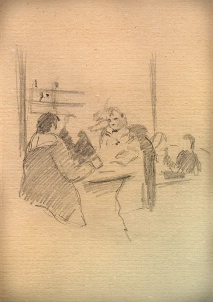 Vintage paper with a sketch of Two figures — Stock Photo, Image