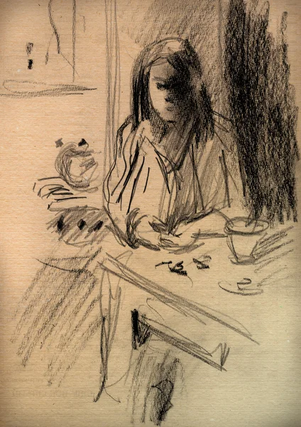 Εκλεκτής ποιότητας χαρτί με ένα σκίτσο μιας γυναίκας — Φωτογραφία Αρχείου