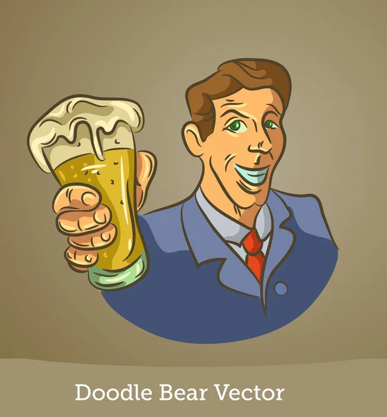 Doodle man with a beer — Stock Vector