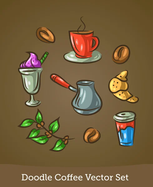 Koffie doodle vector set — Stockvector