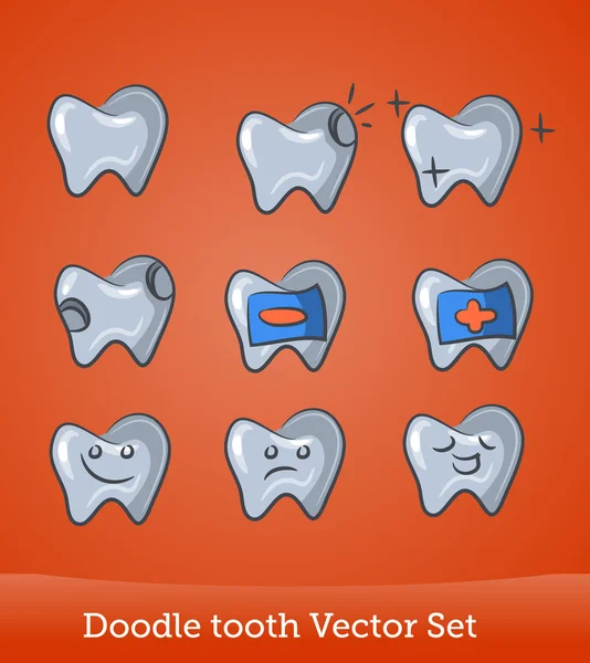 Doodle conjunto de dientes — Vector de stock