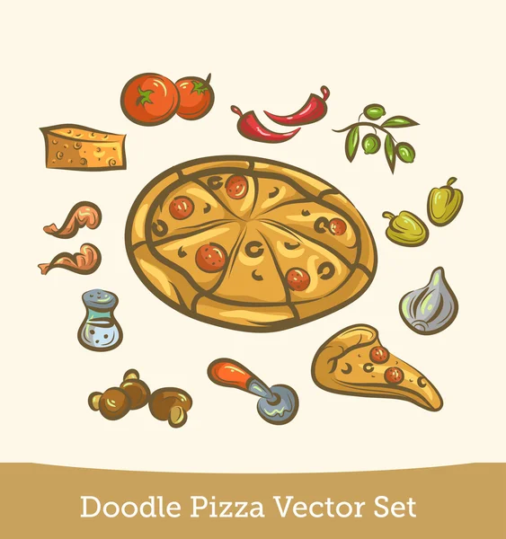 Doodle-Pizza-Set — Stockvektor