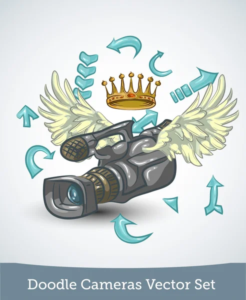 Video camera met vleugels en kroon — Stockvector