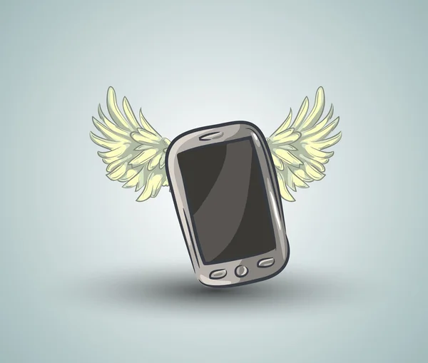 Doodle phone with wings — Stock Vector