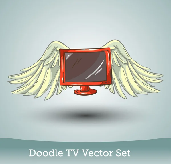 Doodle TV with wings — Stock Vector