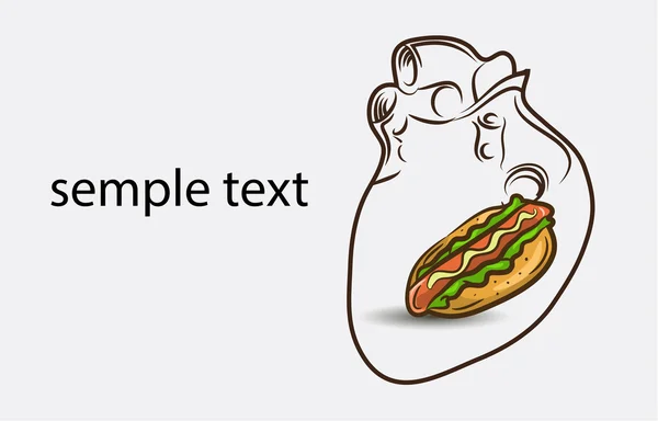 Coeur avec hot dog — Image vectorielle
