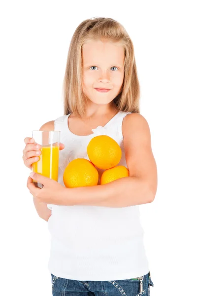 Красива дівчина з апельсиновим соком — стокове фото