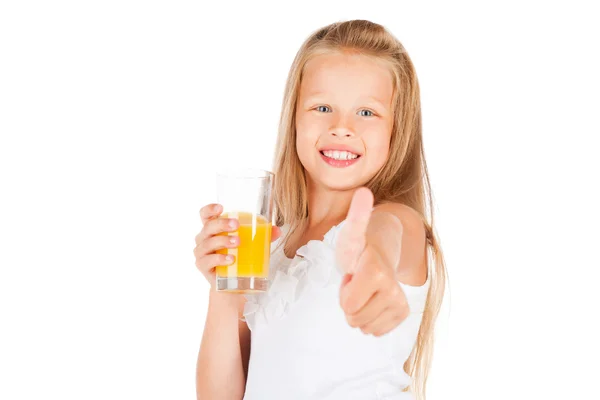 Menina bonita com o suco de laranja — Fotografia de Stock