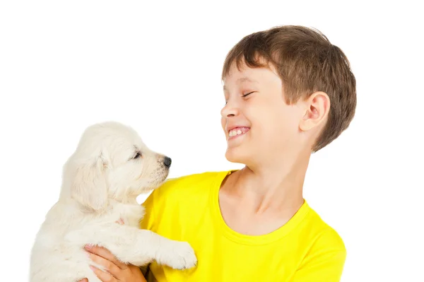 Rapaz com um cachorrinho — Fotografia de Stock