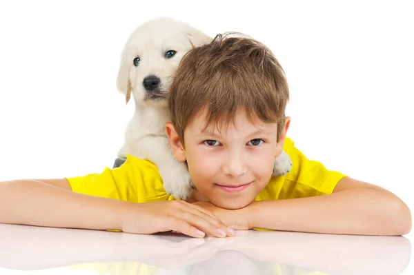 Chlapec s štěně — Stock fotografie