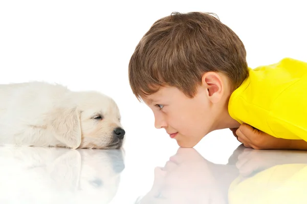 Niño con un cachorro —  Fotos de Stock