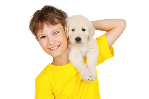 Jongen met een puppy — Stockfoto