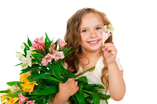 Meisje met een boeket — Stockfoto