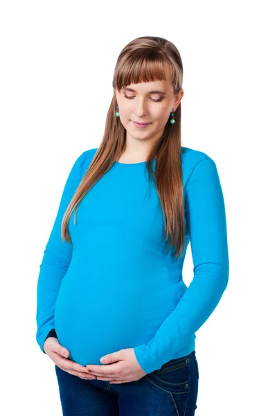 Porträt einer schönen schwangeren Frau, isoliert auf weiß — Stockfoto